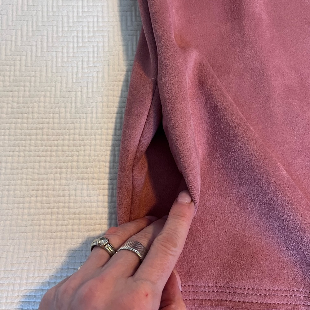Philosophy Pink Faux Suede Open Front Coat Modern Minimalist Design (M) - Picture 6 of 12